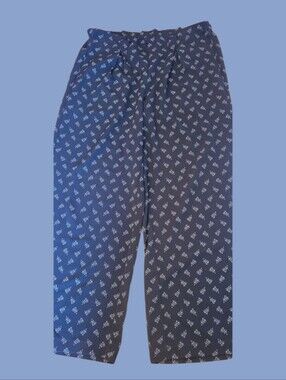 Max Studio Navy and White Floral Wide-Leg Pants
